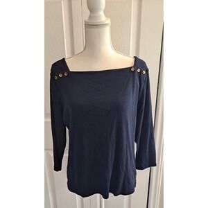 XL Lauren Ralph Lauren Square Neck Collar Navy‎ With Gold Button Accent Preppy